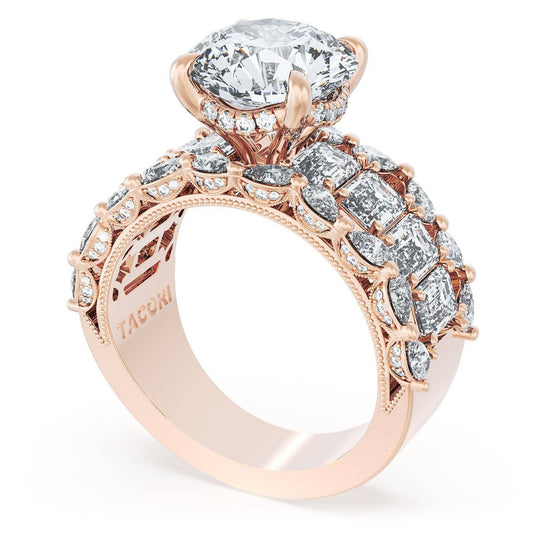 Tacori Round Solitaire Engagement Ring w/ Emerald & Pear Band 23RD1012