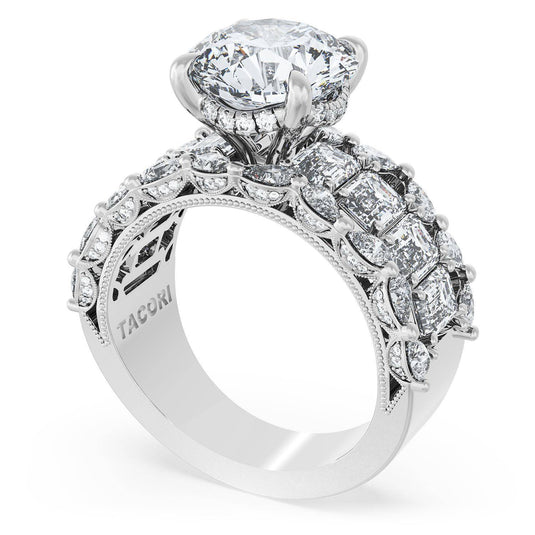 Tacori Round Solitaire Engagement Ring w/ Emerald & Pear Band 23RD1012