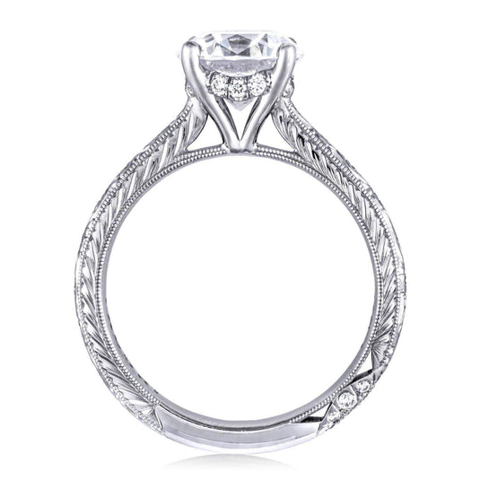 Founder's Collection | Oval Solitaire Wheat Hand Engraved Cigar Band Engagement Ring - View 3