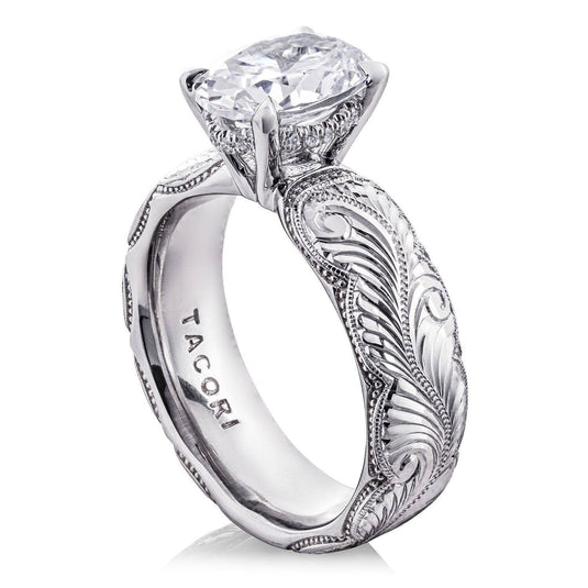 Founder's Collection | Oval Solitaire Wheat Hand Engraved Cigar Band Engagement Ring - Platinum