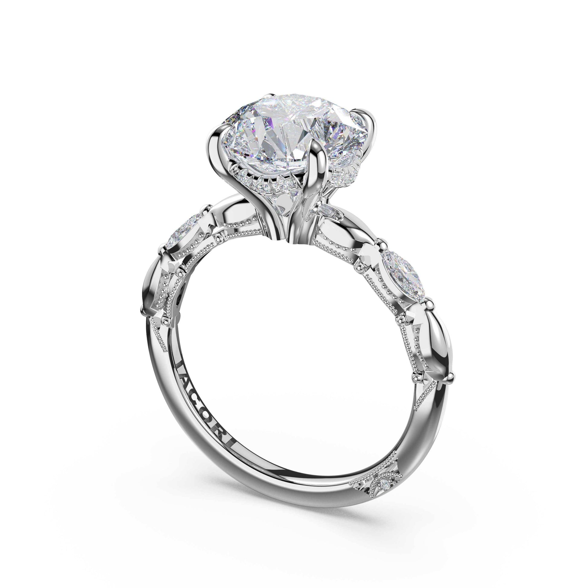 marquise-pattern-round-solitaire-engagement-ring-464RD