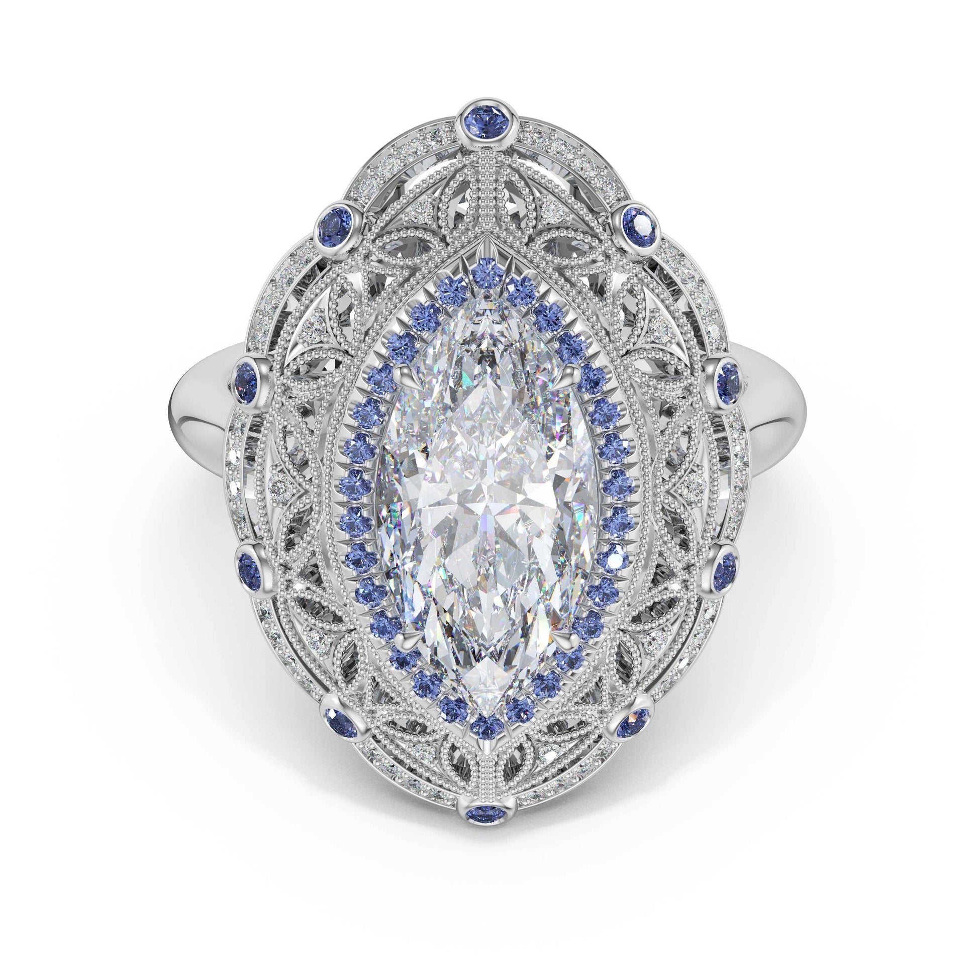 marquise-estate-diamond-and-sapphire-engagement-ring-470MQBS1