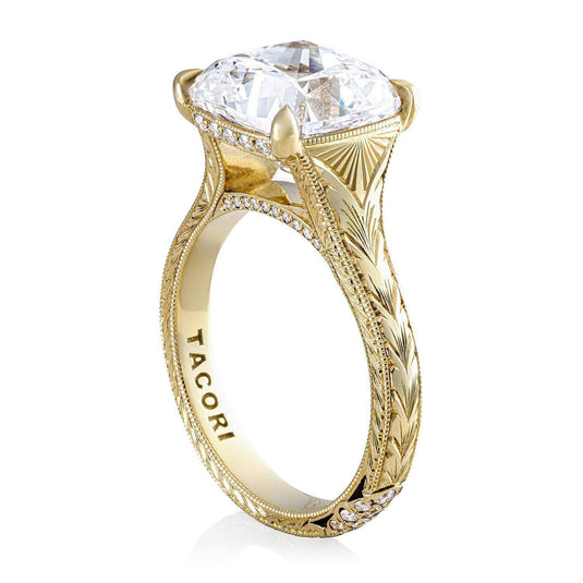Tacori Wheat Hand Engraved Wide Band Cushion Solitaire Engagement Ring 2584RD65
