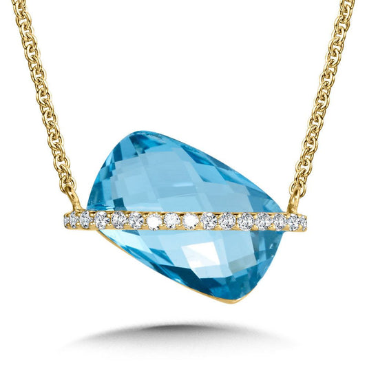 ASYMMETRICAL & ELONGATED CUSHION-CUT SWISS BLUE TOPAZ DIAMOND NECKLACE CGP781Y-DBT