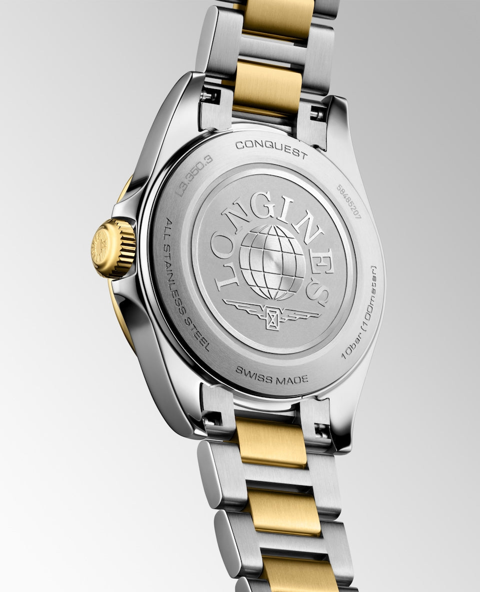 Longines Conquest Quartz Watch, Ø 30.00 Mm, Stainless Steel And Yellow Pvd Coating L3.350.3.12.7