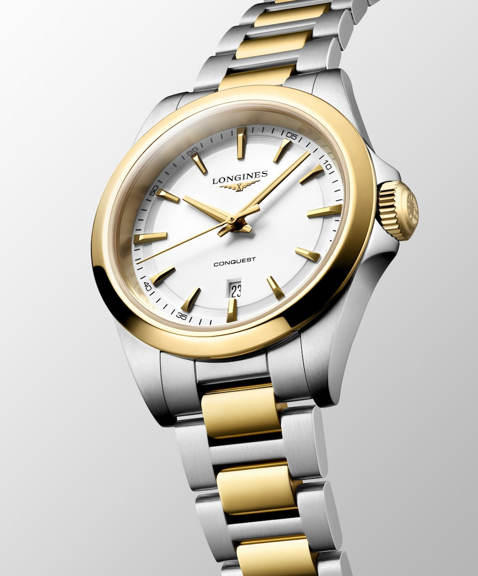 Longines Conquest Quartz Watch, Ø 30.00 Mm, Stainless Steel And Yellow Pvd Coating L3.350.3.12.7