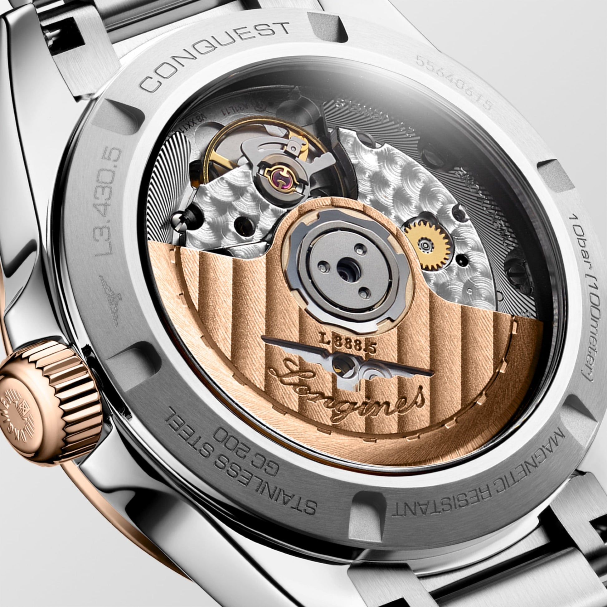 Longines Conquest Automatic Watch, Ø 34.00 Mm, Stainless Steel And 18 Karat Pink Gold Cap 200. L3.430.5.02.6