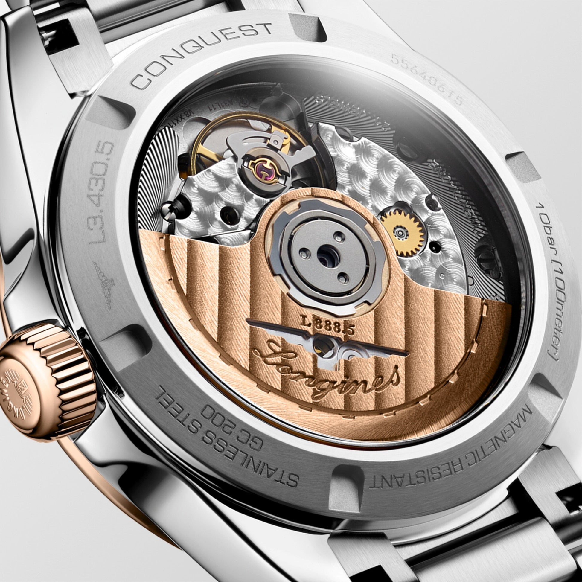 Longines Conquest Automatic Watch, Ø 34.00 Mm, Stainless Steel And 18 Karat Pink Gold Cap 200. L3.430.5.72.6