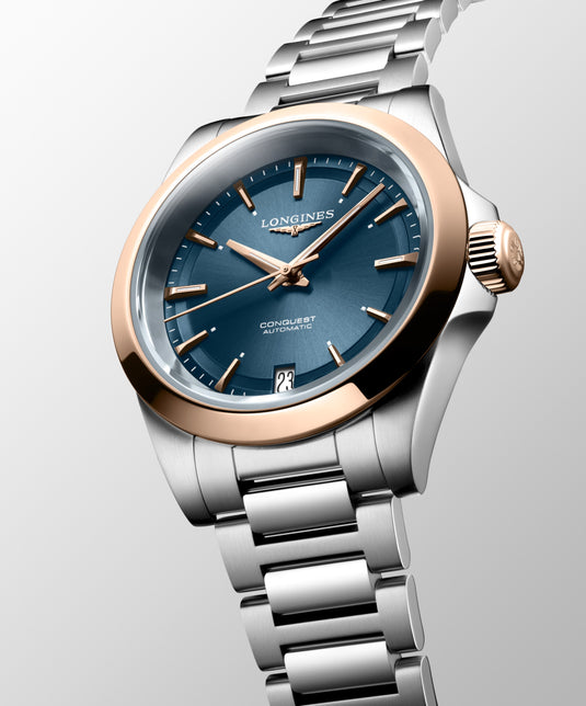 Longines Conquest Automatic Watch, Ø 34.00 Mm, Stainless Steel And 18 Karat Pink Gold Cap 200. L3.430.5.92.6