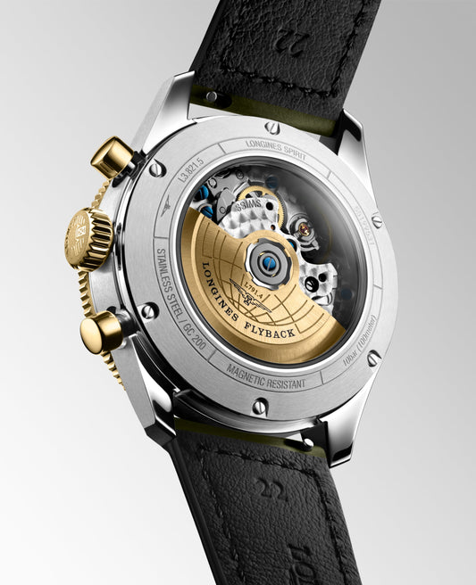 Longines Spirit Flyback Automatic Watch, Ø 42.00 Mm, Stainless Steel And 18 Karat Yellow Gold Cap 200. L3.821.5.53.2