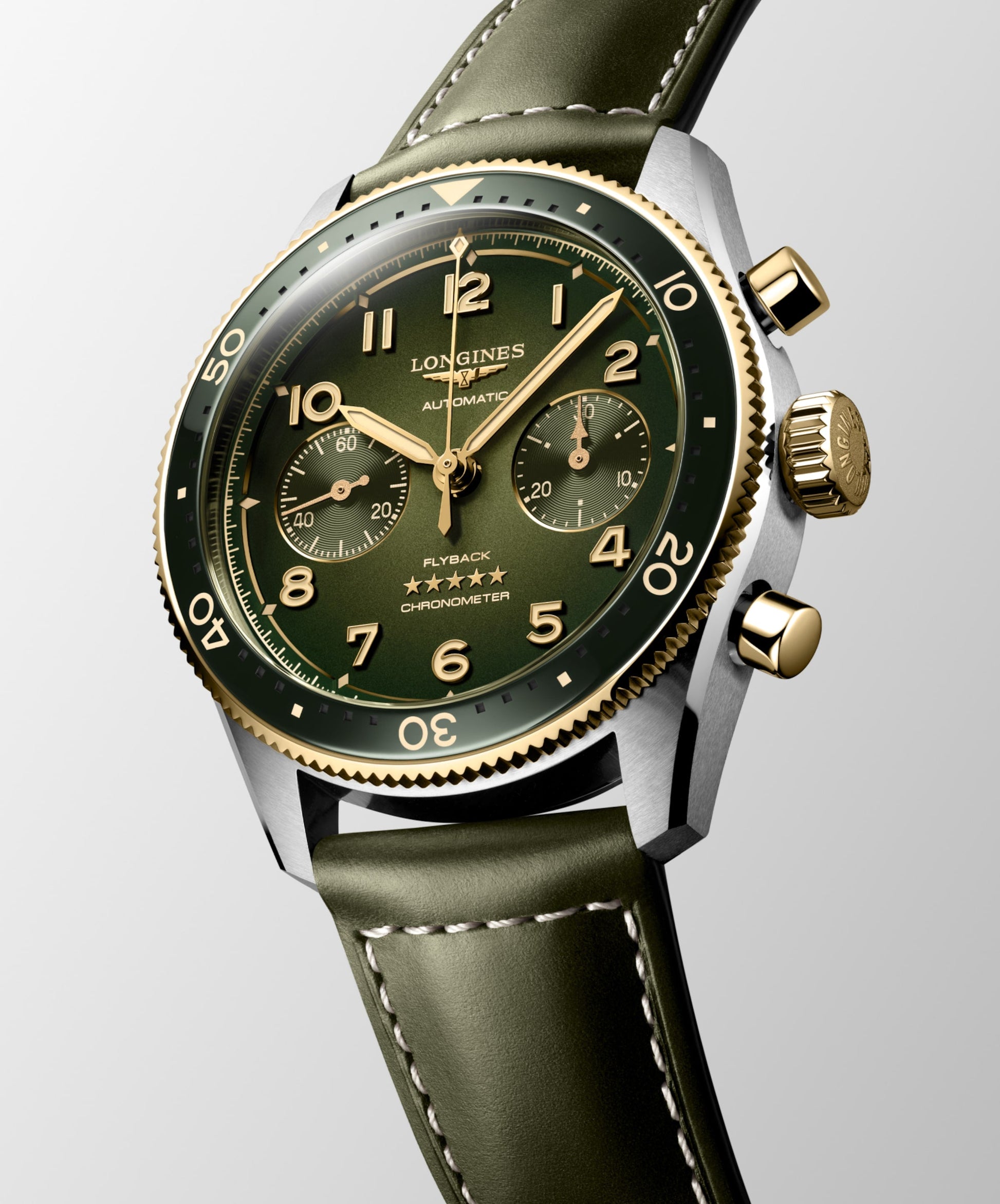 Longines Spirit Flyback Automatic Watch, Ø 42.00 Mm, Stainless Steel And 18 Karat Yellow Gold Cap 200. L3.821.5.53.2
