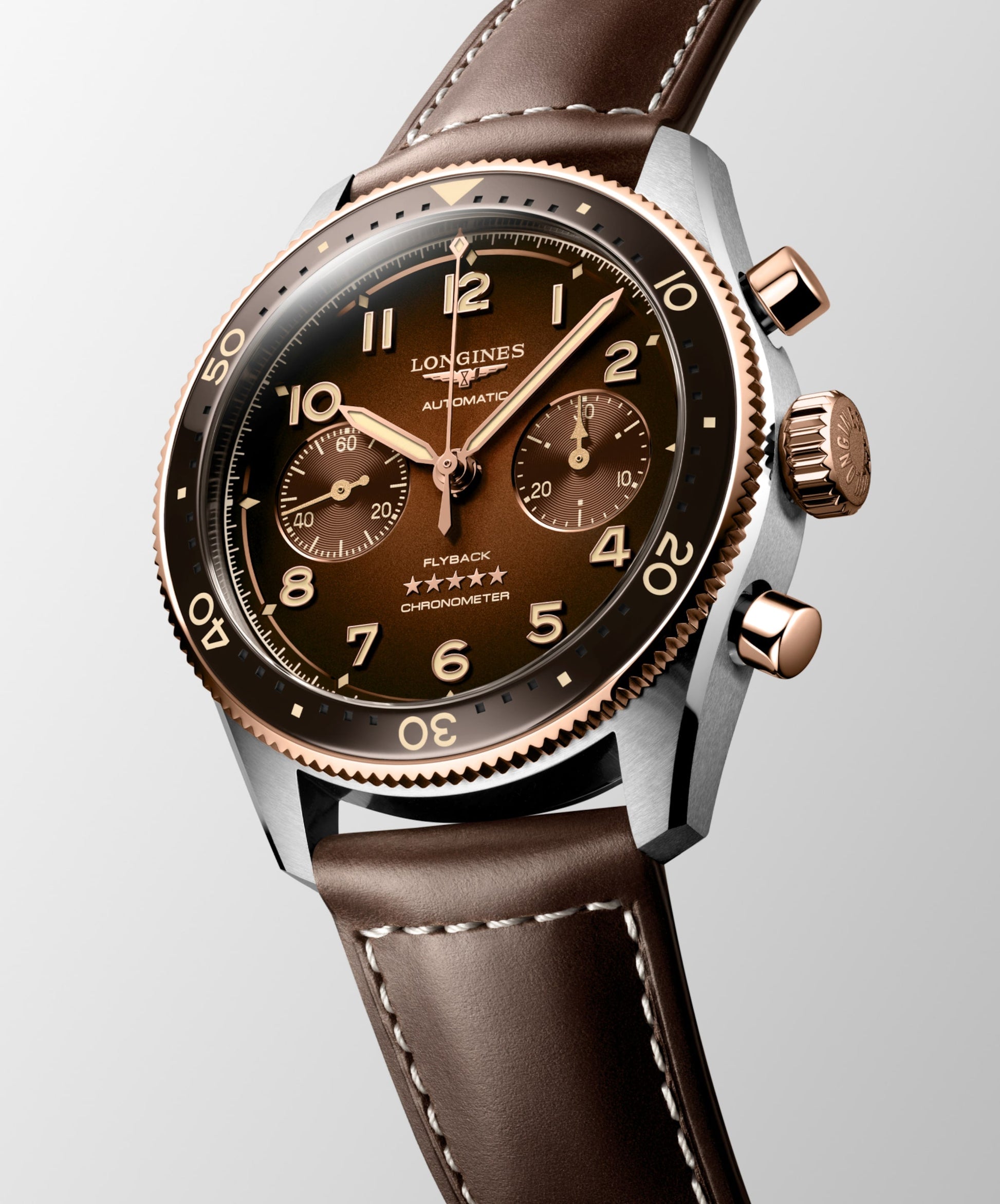 Longines Spirit Flyback Automatic Watch, Ø 42.00 Mm, Stainless Steel And 18 Karat Pink Gold Cap 200. L3.821.5.59.2