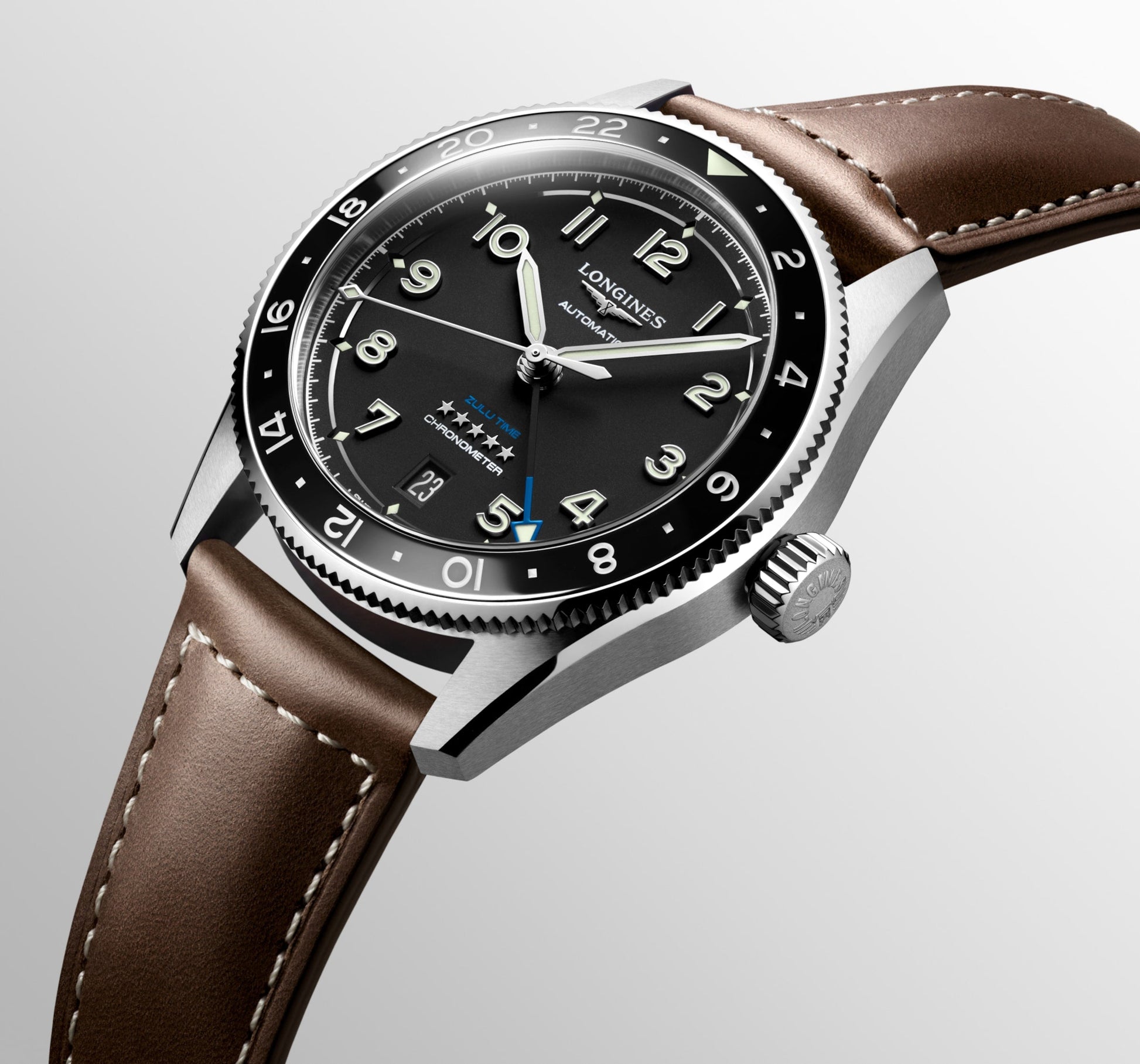 Longines Spirit Zulu Time Automatic Watch, Ø 39.00 Mm, Stainless Steel And Ceramic Bezel. L3.802.4.53.2