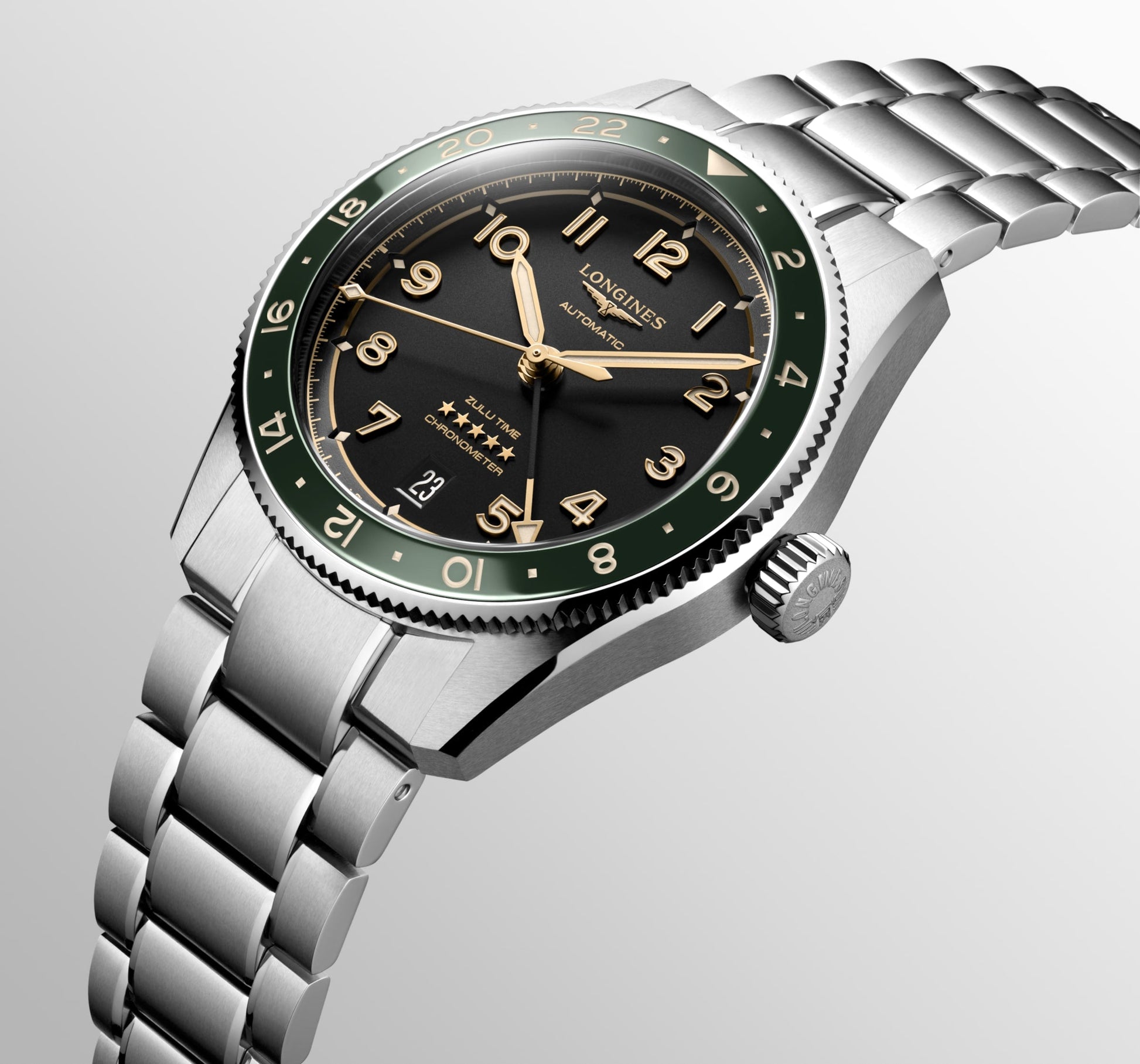 Longines Spirit Zulu Time Automatic Watch, Ø 39.00 Mm, Stainless Steel And Ceramic Bezel. L3.802.4.63.6