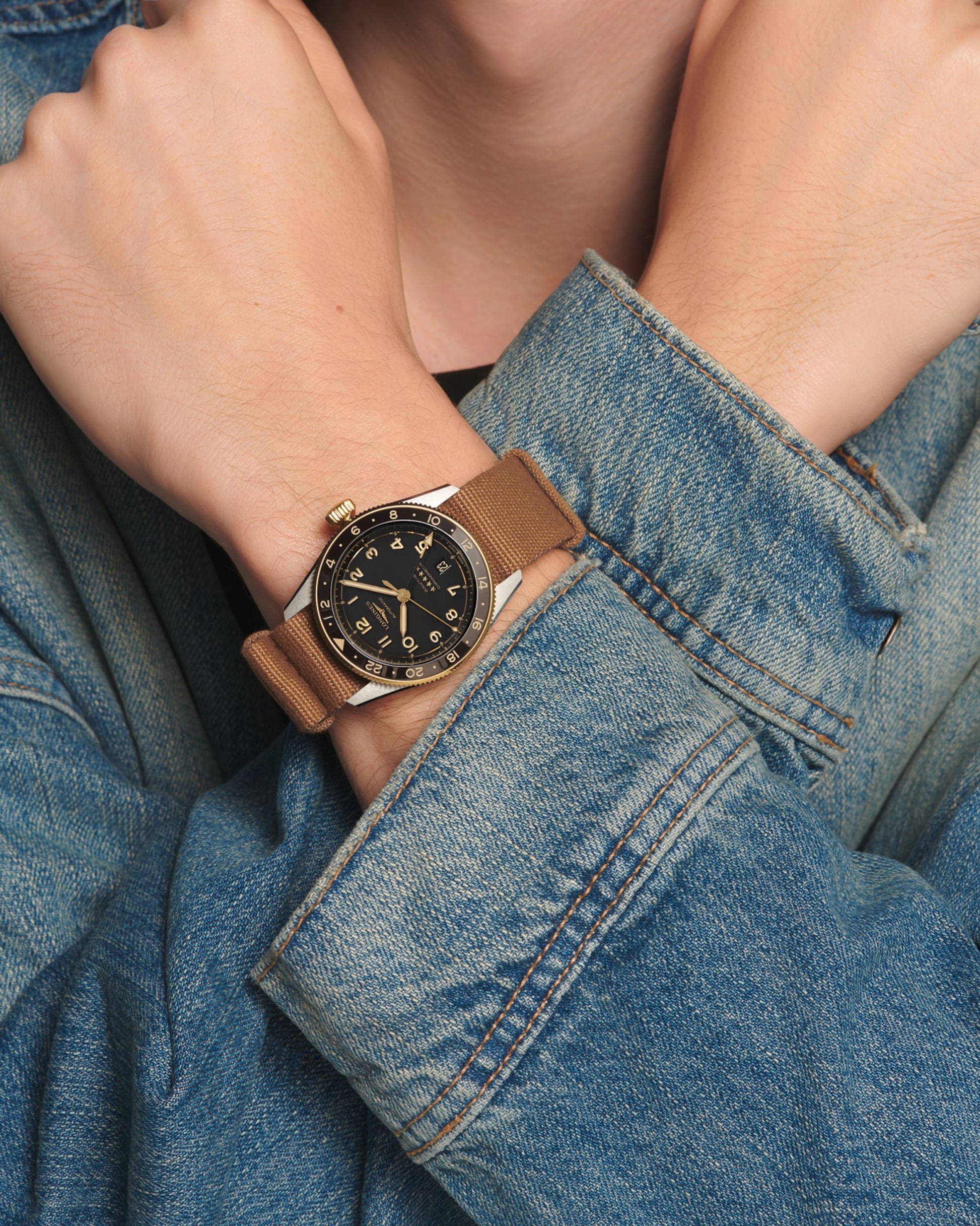 Longines Spirit Zulu Time Automatic Watch, Ø 42.00 Mm, Stainless Steel And 18 Karat Yellow Gold Cap 200. L3.812.5.53.9