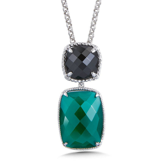 STERLING SILVER BLACK SPINEL & GREEN ONYX PENDANT LVP693-SGNX