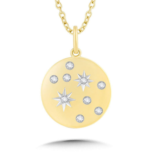 10K FLAT & ROUND TAILORED TAGS SCATTERED FLUSH-SET DIAMOND & STAR PENDANT PDD3215B-1Y