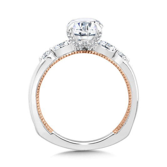 MARQUISE-ACCENTED TWO-TONE & MILGRAIN-BEADED HIDDEN ACCENTS DIAMOND ENGAGEMENT RING R2222WP