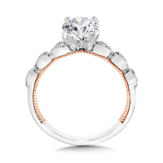 STACKABLE TWO-TONE & MILGRAIN-BEADED HIDDEN ACCENTS DIAMOND ENGAGEMENT RING R2267WP-SR