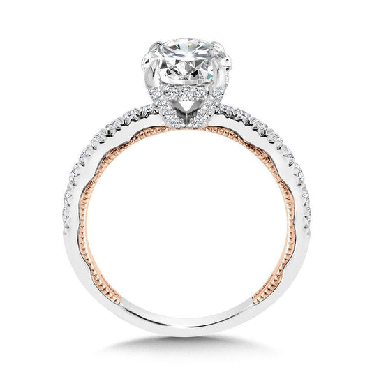 TAPERED TWO-TONE & MILGRAIN-BEADED HIDDEN HALO DIAMOND ENGAGEMENT RING R2268WP-SR