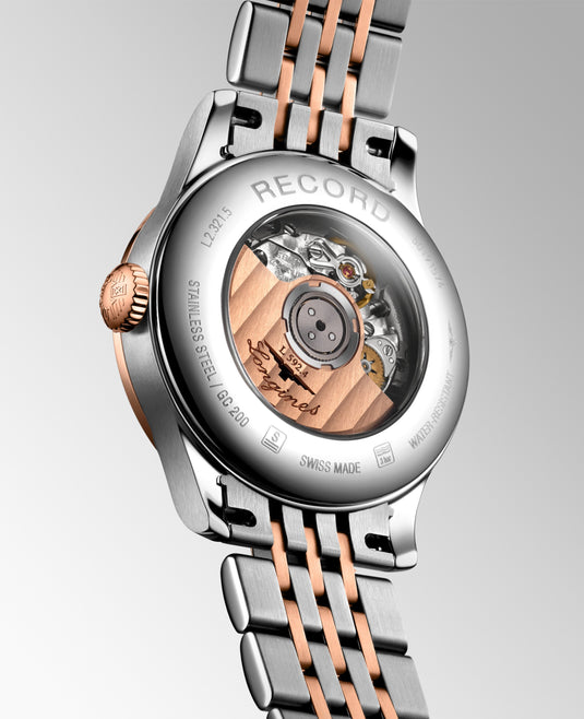 Longines Record Automatic Watch, Ø 30.00 Mm, Stainless Steel And 18 Karat Pink Gold Cap 200. L2.321.5.11.7