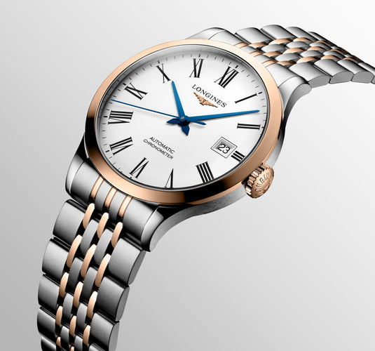 Longines Record Automatic Watch, Ø 38.50 Mm, Stainless Steel And 18 Karat Pink Gold Cap 200. L2.820.5.11.7