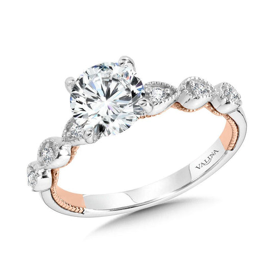 STACKABLE TWO-TONE & MILGRAIN-BEADED HIDDEN ACCENTS DIAMOND ENGAGEMENT RING R2267WP-SR