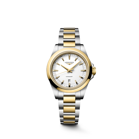 Longines Conquest Quartz Watch, Ø 30.00 Mm, Stainless Steel And Yellow Pvd Coating L3.350.3.12.7