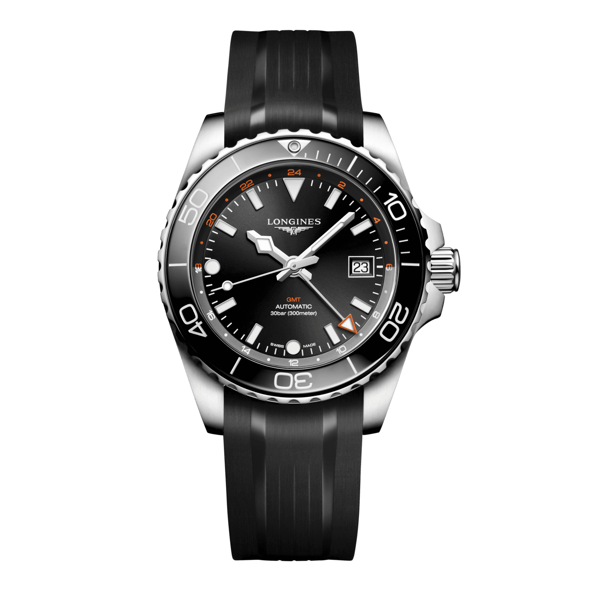 Longines Hydroconquest Gmt Automatic Watch, Ø 41.00 Mm, Stainless Steel And Ceramic Bezel. L3.790.4.56.9