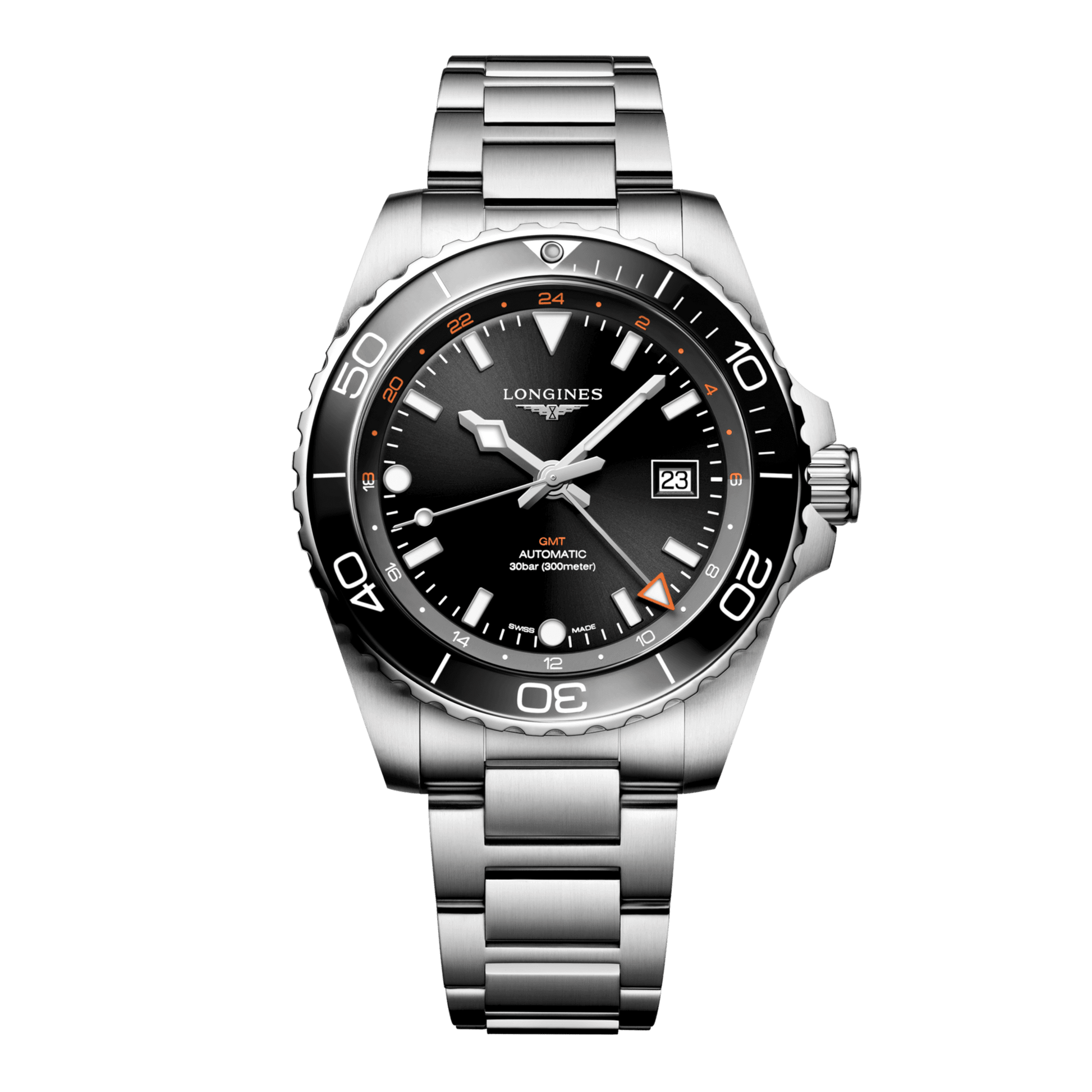Longines Hydroconquest Gmt Automatic Watch, Ø 43.00 Mm, Stainless Steel And Ceramic Bezel. L3.890.4.56.6