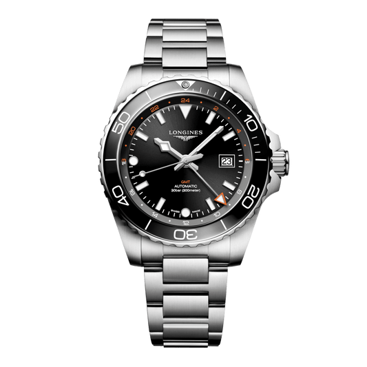 Longines Hydroconquest Gmt Automatic Watch, Ø 43.00 Mm, Stainless Steel And Ceramic Bezel. L3.890.4.56.6