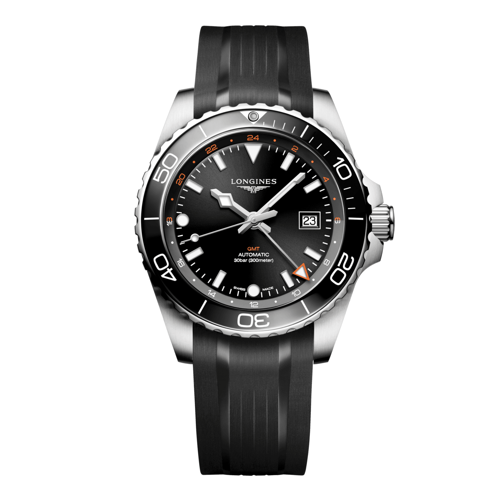 Longines Hydroconquest Gmt Automatic Watch, Ø 43.00 Mm, Stainless Steel And Ceramic Bezel. L3.890.4.56.9