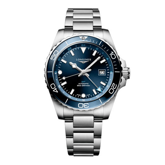 Longines Hydroconquest Gmt Automatic Watch, Ø 43.00 Mm, Stainless Steel And Ceramic Bezel. L3.890.4.96.6