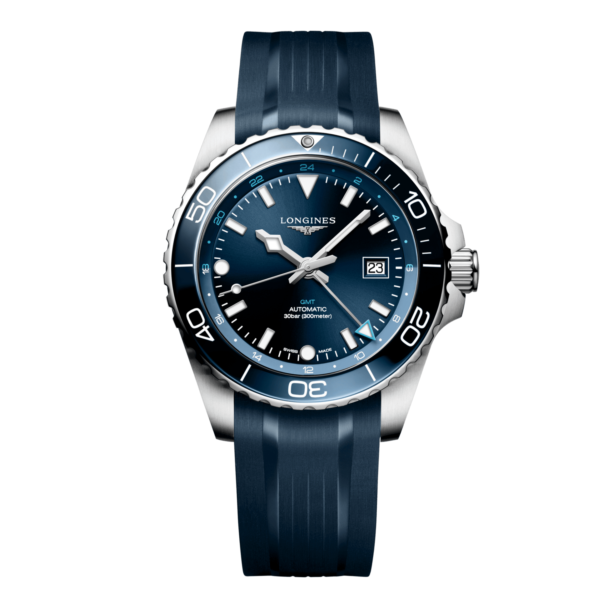Longines Hydroconquest Gmt Automatic Watch, Ø 43.00 Mm, Stainless Steel And Ceramic Bezel. L3.890.4.96.9