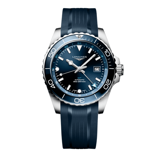 Longines Hydroconquest Gmt Automatic Watch, Ø 43.00 Mm, Stainless Steel And Ceramic Bezel. L3.890.4.96.9
