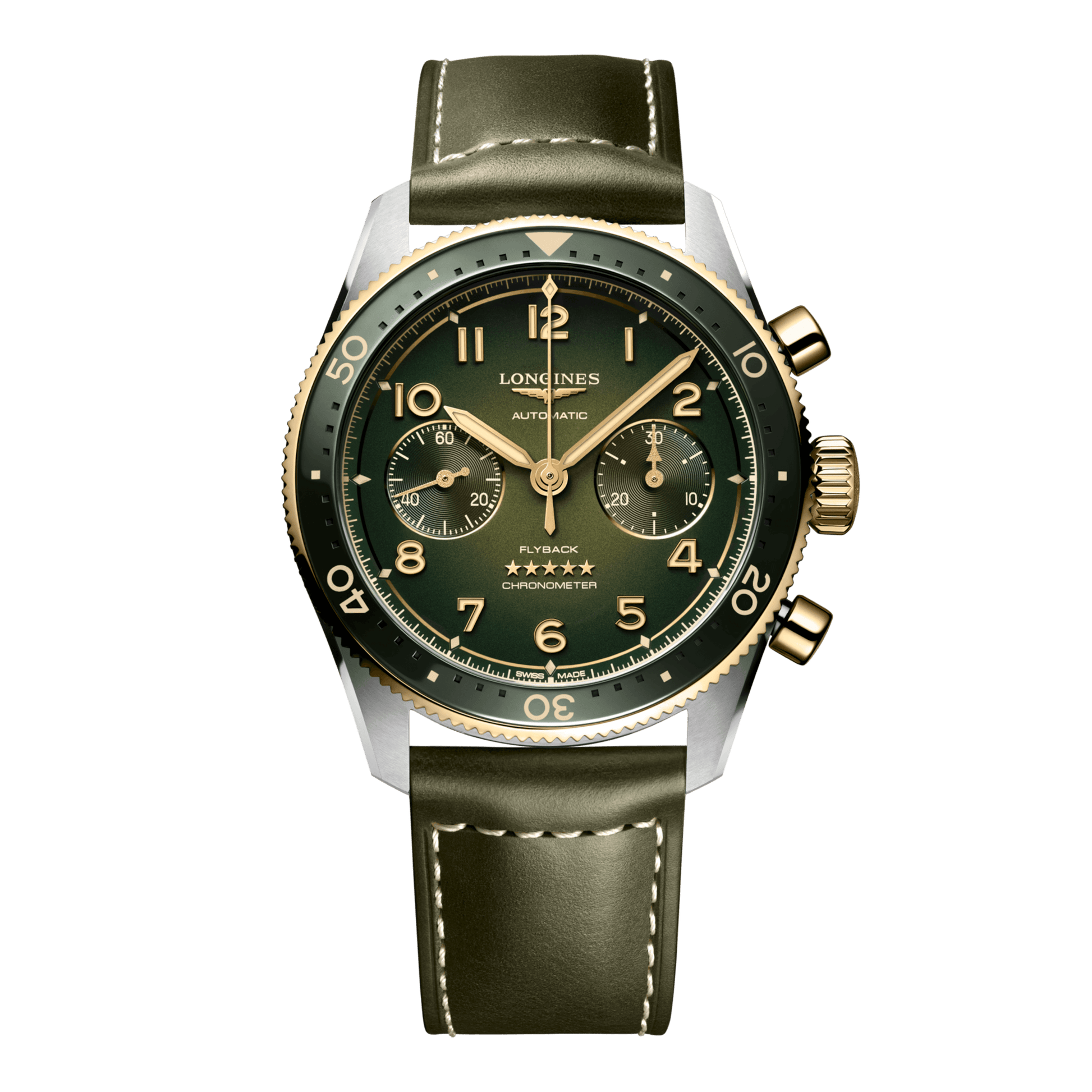 Longines Spirit Flyback Automatic Watch, Ø 42.00 Mm, Stainless Steel And 18 Karat Yellow Gold Cap 200. L3.821.5.53.2
