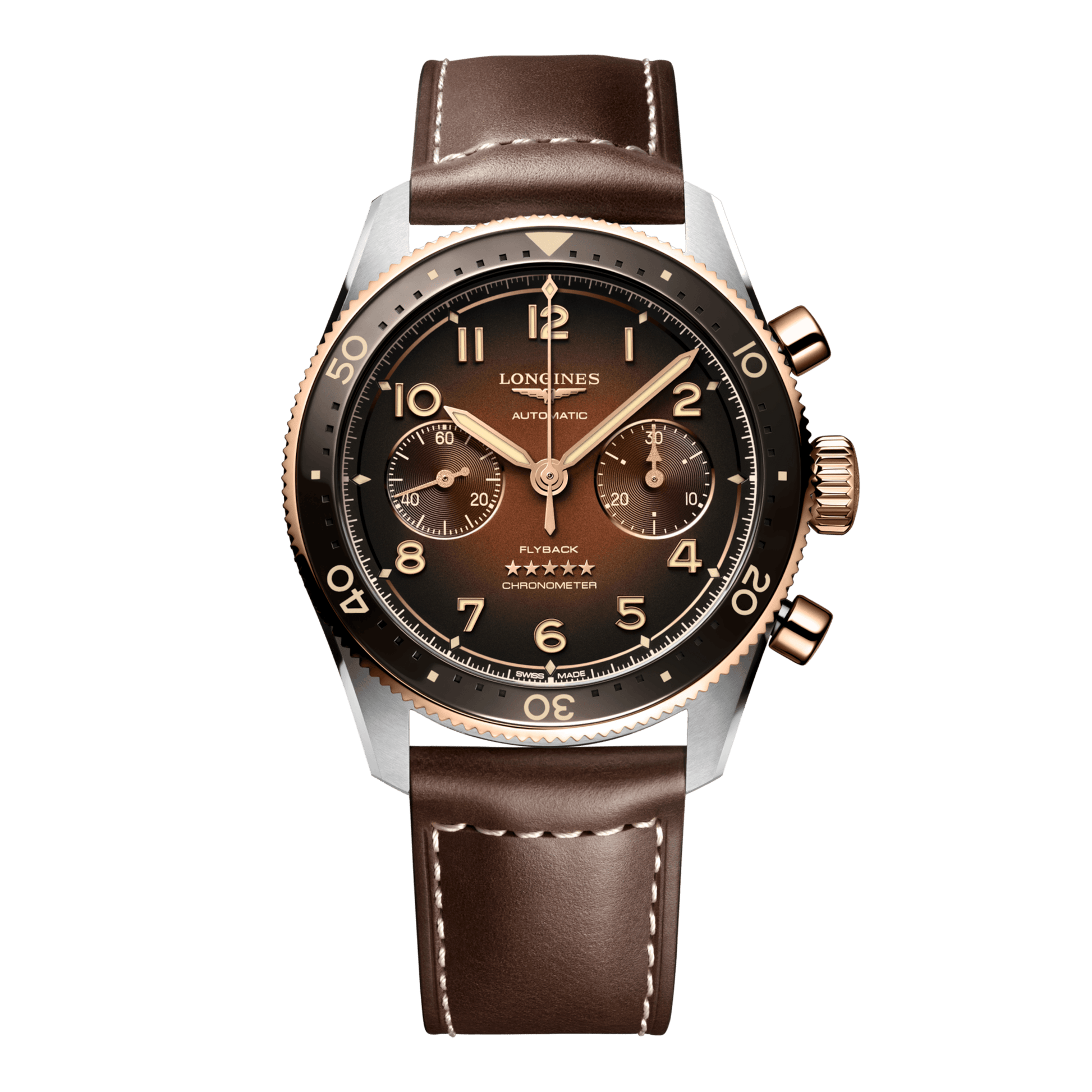 Longines Spirit Flyback Automatic Watch, Ø 42.00 Mm, Stainless Steel And 18 Karat Pink Gold Cap 200. L3.821.5.59.2