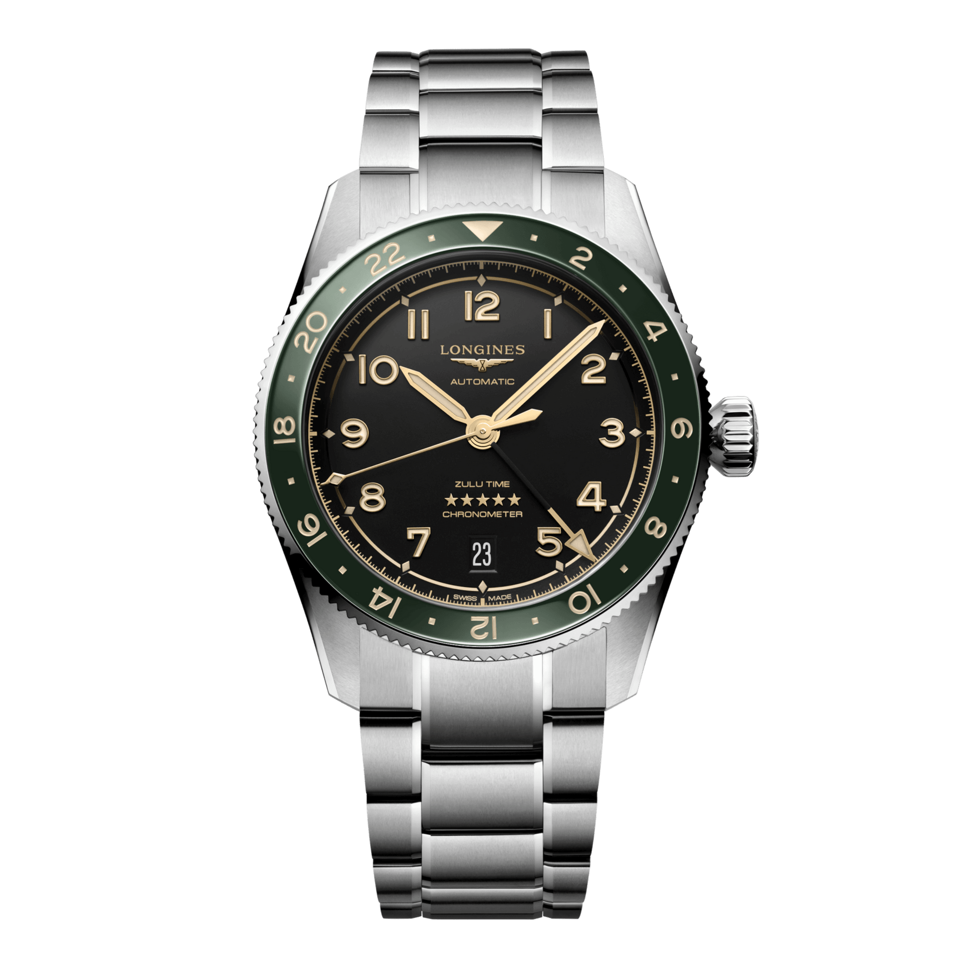 Longines Spirit Zulu Time Automatic Watch, Ø 39.00 Mm, Stainless Steel And Ceramic Bezel. L3.802.4.63.6