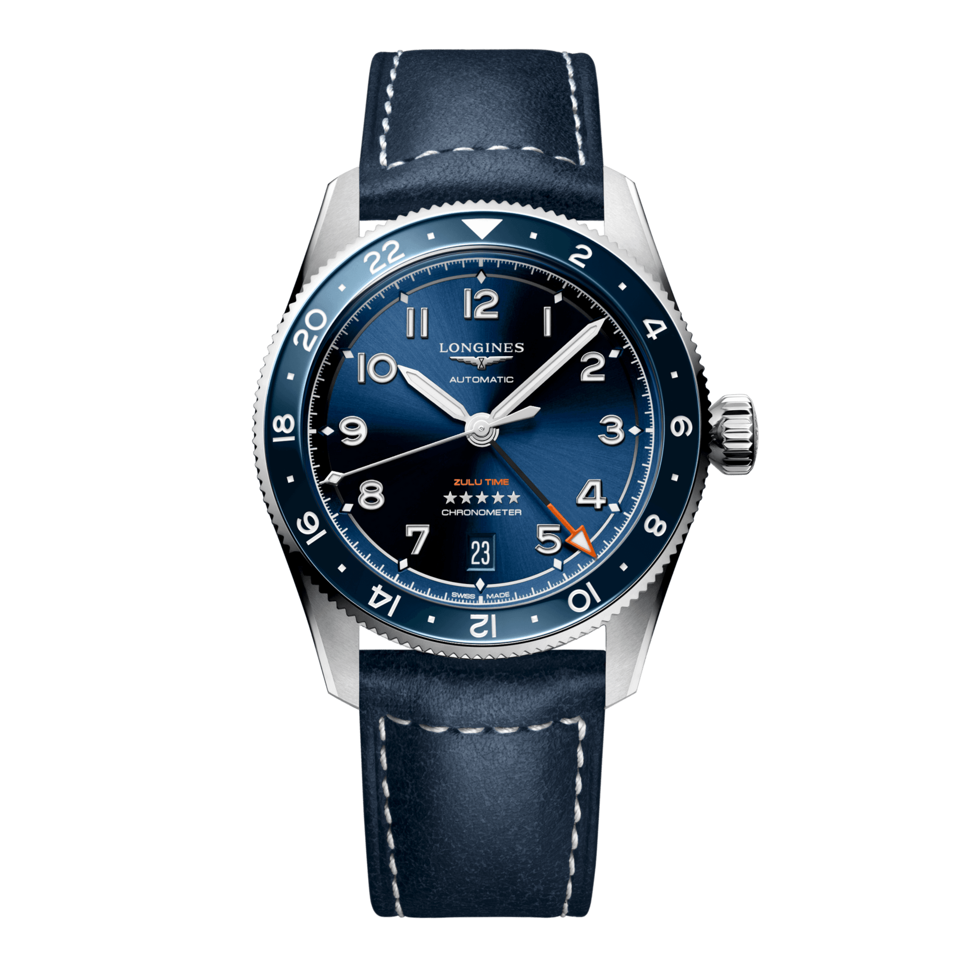Longines Spirit Zulu Time Automatic Watch, Ø 39.00 Mm, Stainless Steel And Ceramic Bezel. L3.802.4.93.2