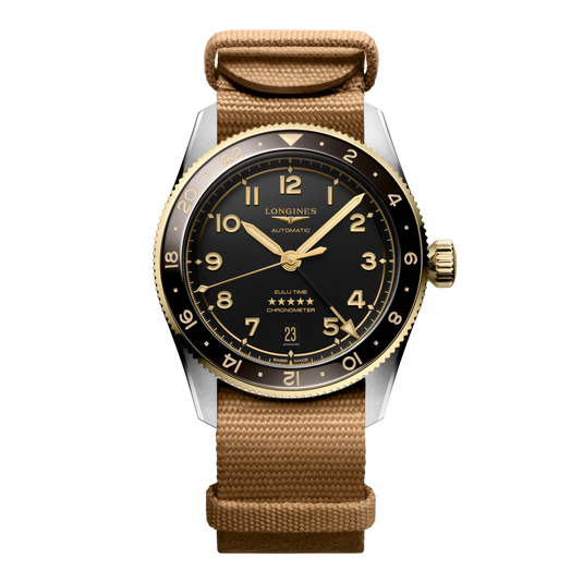 Longines Spirit Zulu Time Automatic Watch, Ø 39.00 Mm, Stainless Steel And 18 Karat Yellow Gold Cap 200. L3.802.5.53.9
