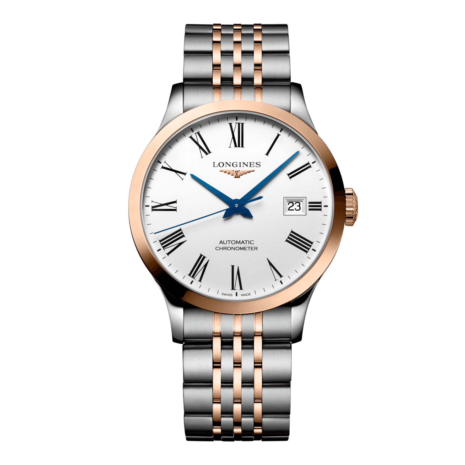 Longines Record Automatic Watch, Ø 38.50 Mm, Stainless Steel And 18 Karat Pink Gold Cap 200. L2.820.5.11.7