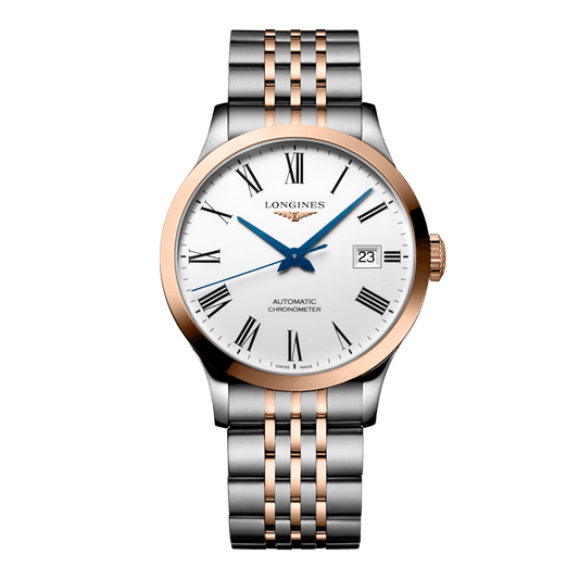 Longines Record Automatic Watch, Ø 38.50 Mm, Stainless Steel And 18 Karat Pink Gold Cap 200. L2.820.5.11.7