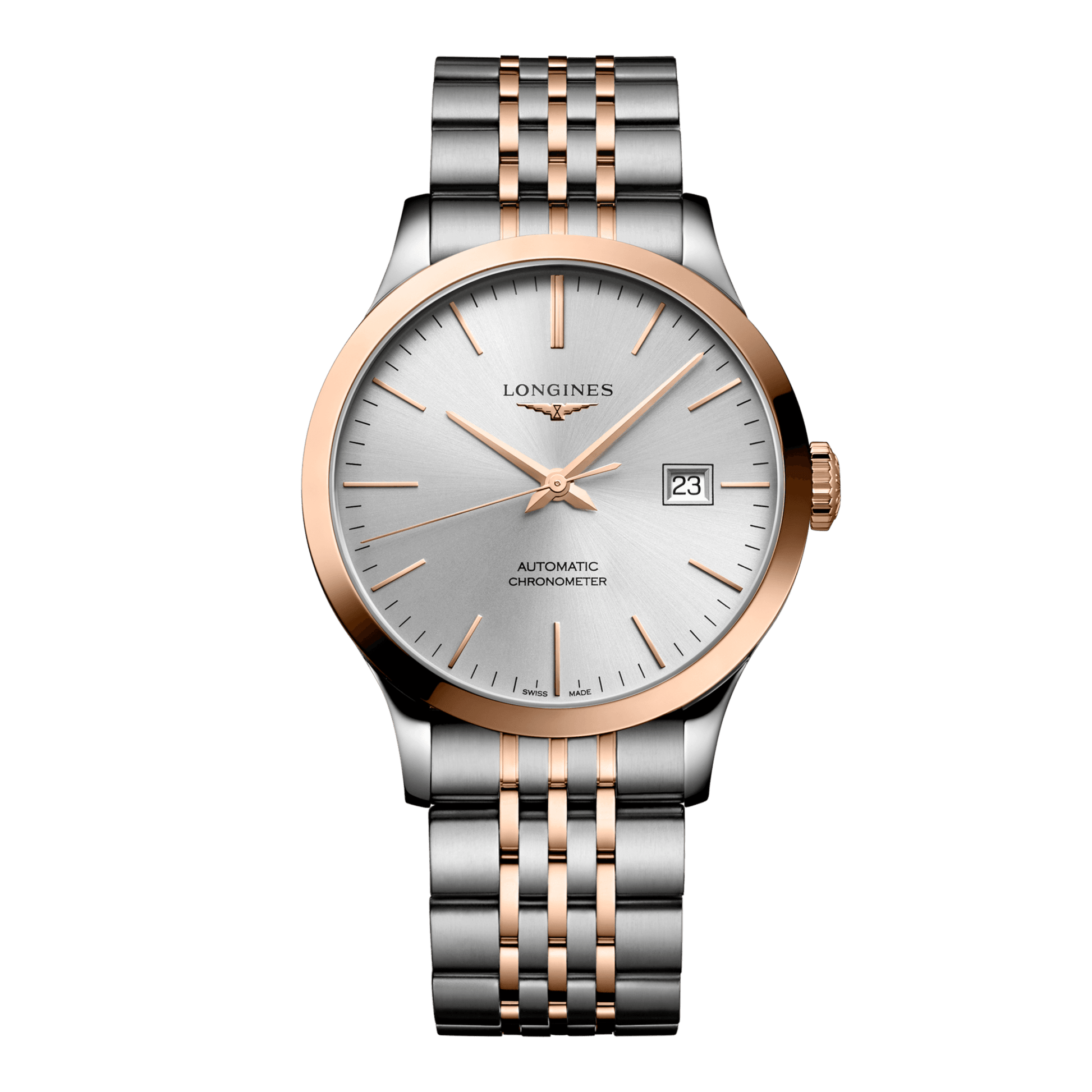 Longines Record Automatic Watch, Ø 38.50 Mm, Stainless Steel And 18 Karat Pink Gold Cap 200. L2.820.5.72.7