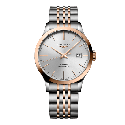 Longines Record Automatic Watch, Ø 38.50 Mm, Stainless Steel And 18 Karat Pink Gold Cap 200. L2.820.5.72.7