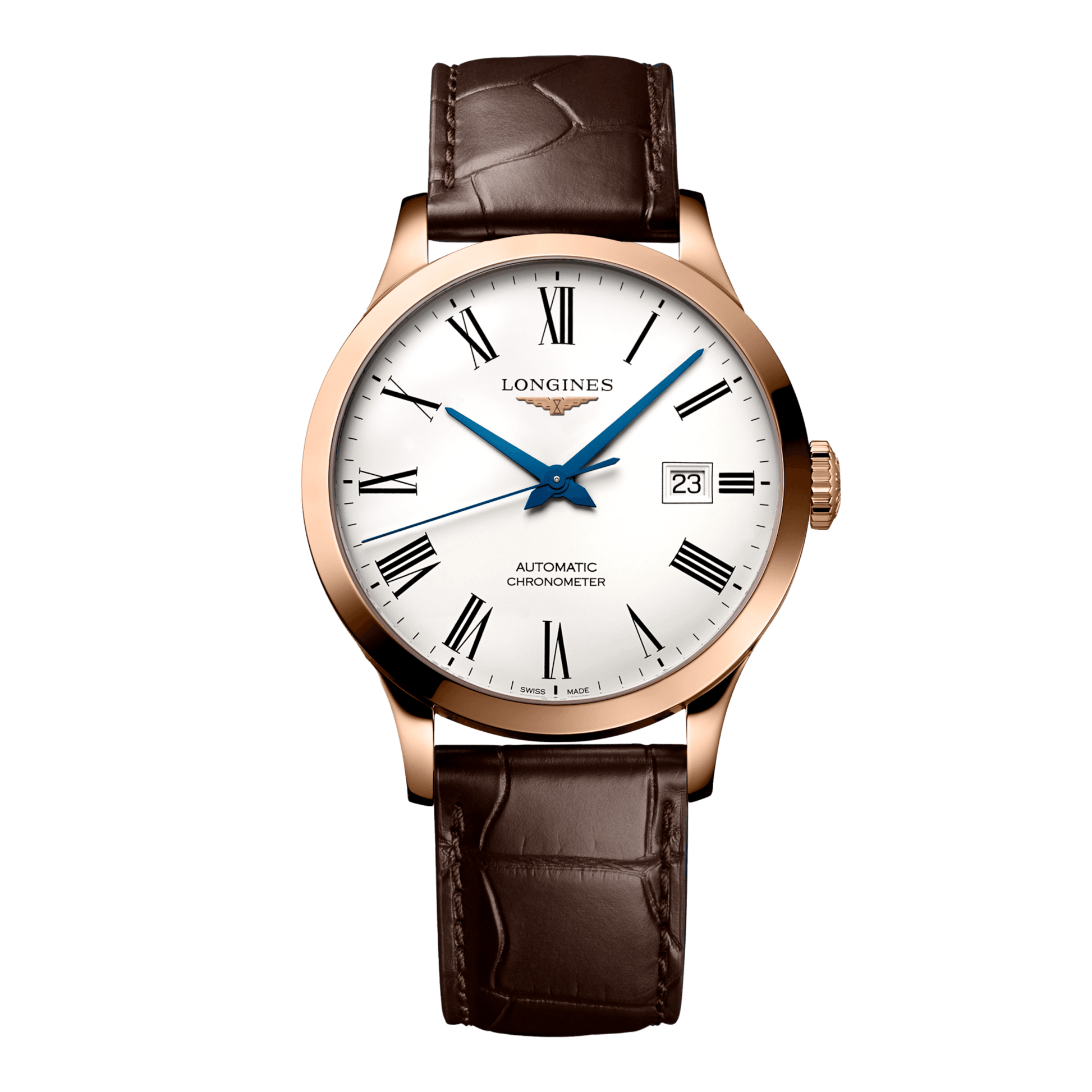 Longines Record Automatic Watch, Ø 38.50 Mm, 18 Karat Pink Gold. L2.820.8.11.2